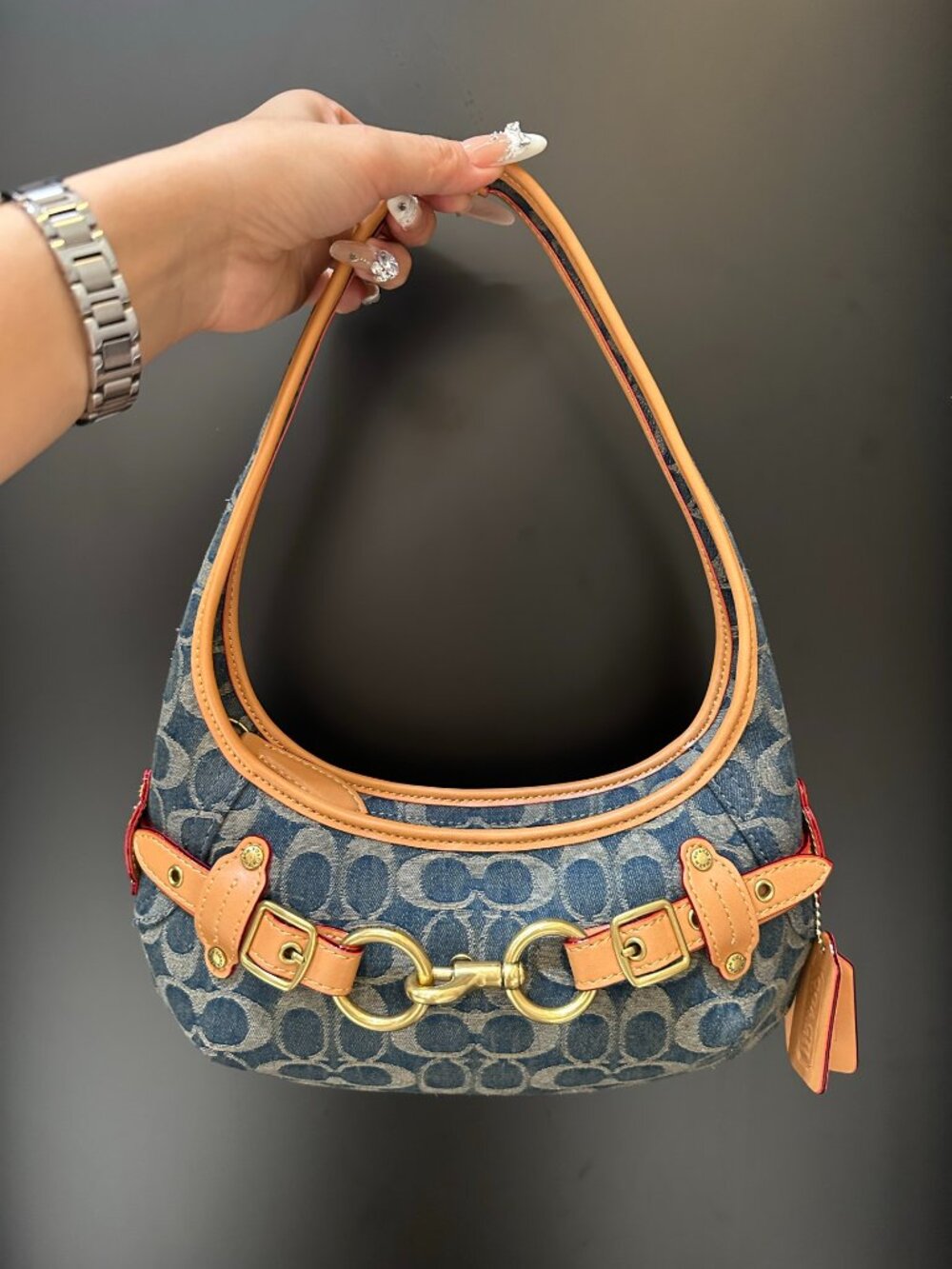 Coach Washed Denim Shoulder Bag